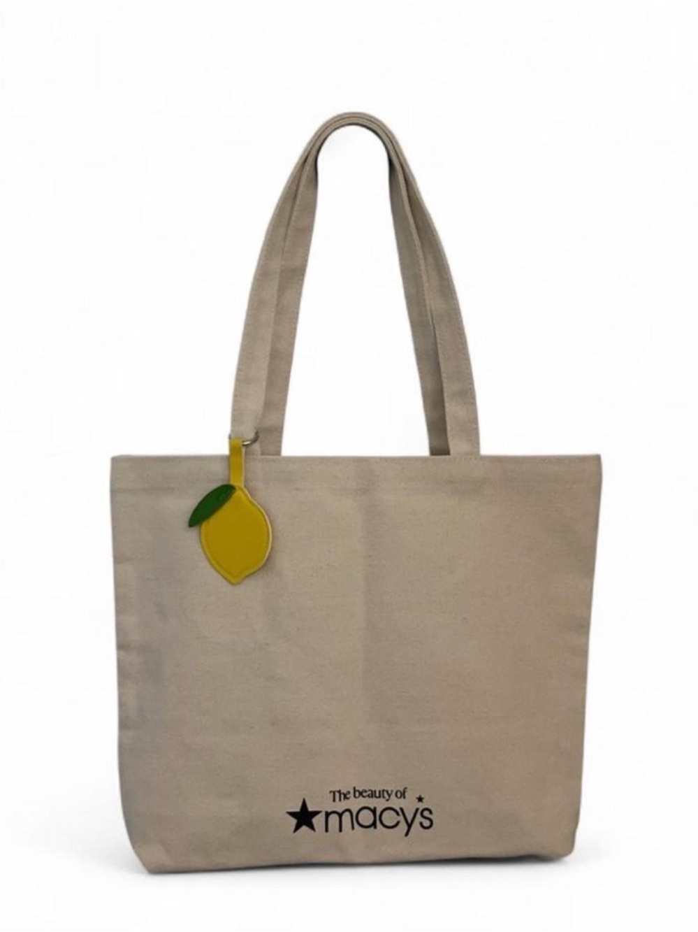 Macy's Beige Canvas Tote with Yellow Lemon Charm